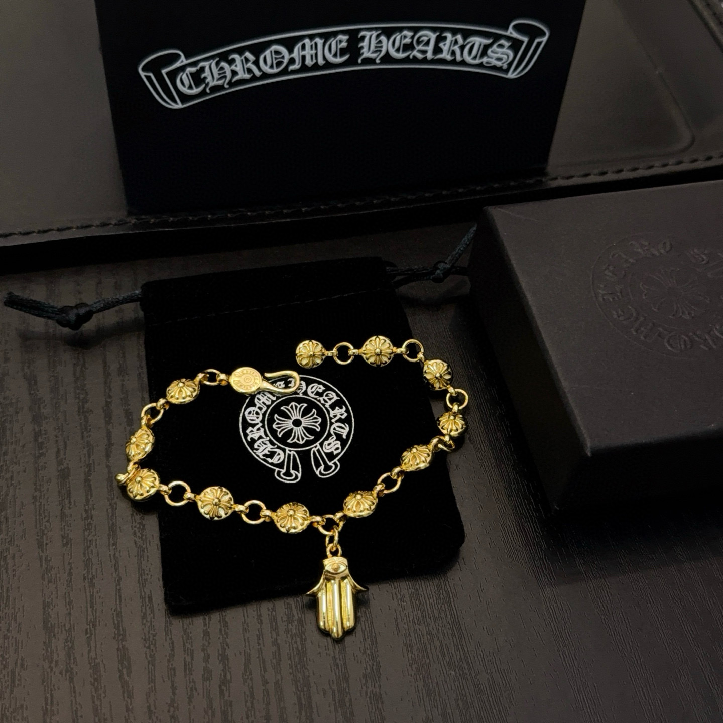 Chrome Hearts 新款【 品质】Chrome Hearts克罗心 黄金色十字花球手链