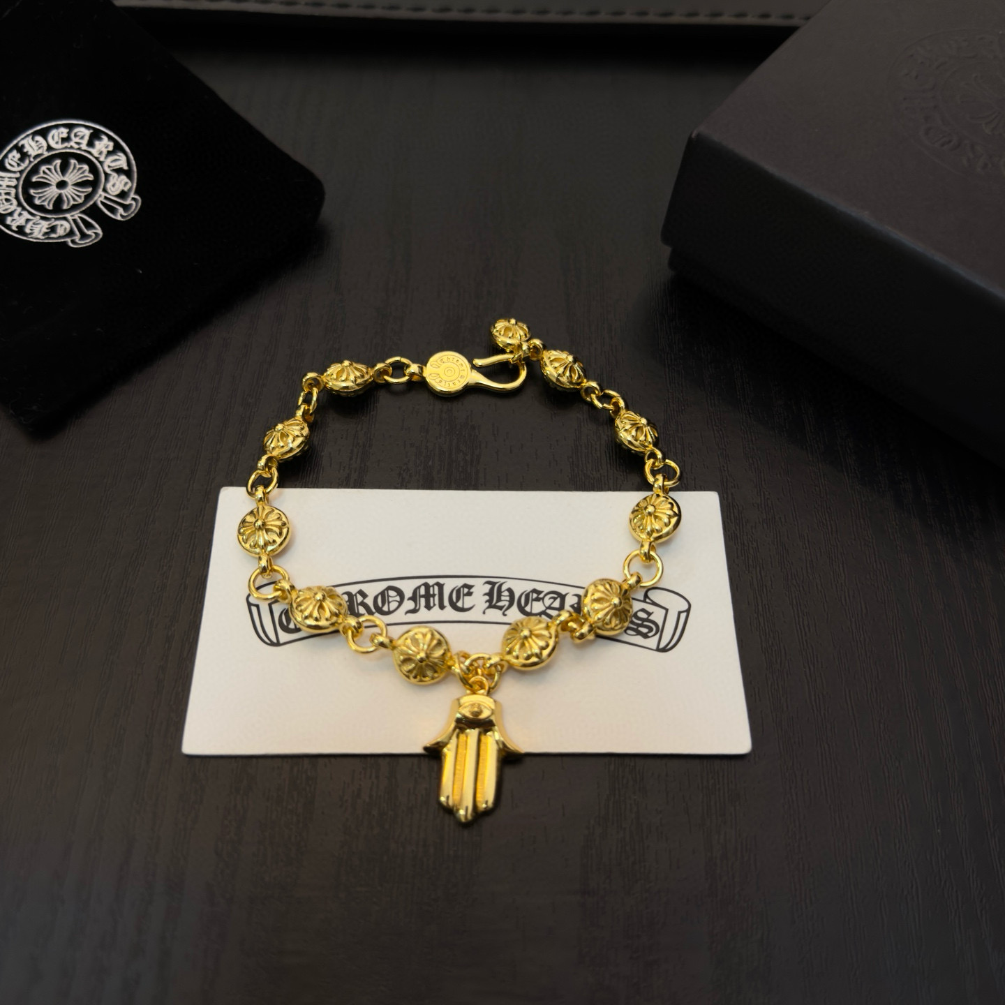 Chrome Hearts 新款【 品质】Chrome Hearts克罗心 黄金色十字花球手链