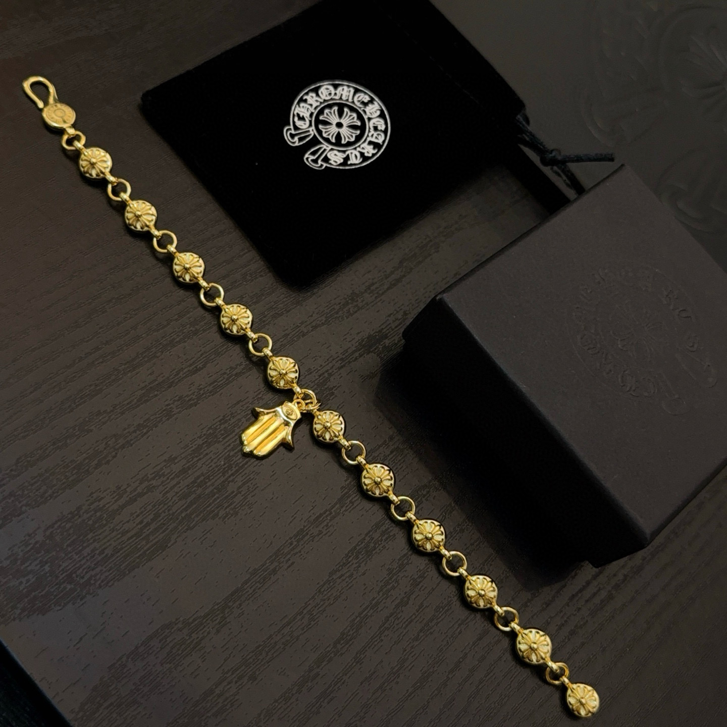 Chrome Hearts 新款【 品质】Chrome Hearts克罗心 黄金色十字花球手链