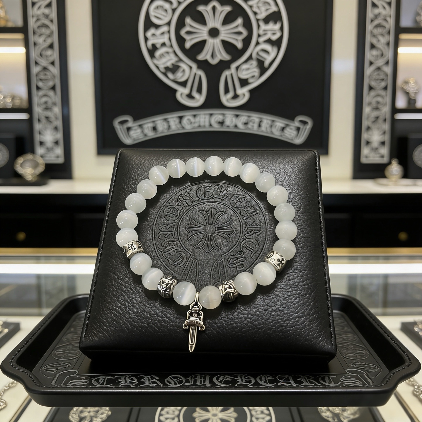 NO:763276,New [counter quality] Chrome Hearts classic retro multi-element white cat's eye stone bracelet, popular on Kuaishou/ins/Xiaohongshu, the different concave and convex shapes are different in pattern design style. The cross scout flower is the symbol of Chrome Hearts, so it is more durable. Genuine type-printing Chrome Hearts distinguishes the ordinary light version in the market. Match the version and standard quality. Look at the printing details. The degree of retro gray oxidation. Seiko version!  , jewelry boutique, chrome hearts, chrome hearts, bracelet19860909新款【专柜品质】Chrome Hearts克罗心 经典复古多元素白猫眼石手串手链 ,快手/ins/小红书热门,凹凸造型不同的花纹设计风格呈现出与众不同 十字架童军花是克罗心的标志 所以更经久不衰 正品打版Chrome Hearts克罗心 区别市场普通轻版 对版对标品质 看字印细节 复古做旧灰氧程度.精工版本！,饰品精品,chrome hearts,chrome hearts,bracelet,Jewelry