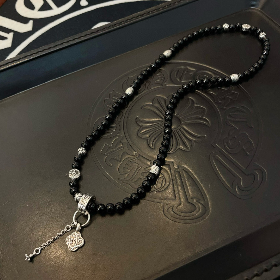 Chrome Hearts 克罗心新款黑曜石串珠项链