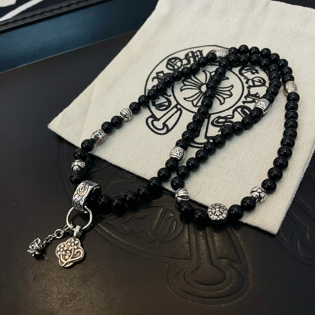 Chrome Hearts 克罗心新款黑曜石串珠项链