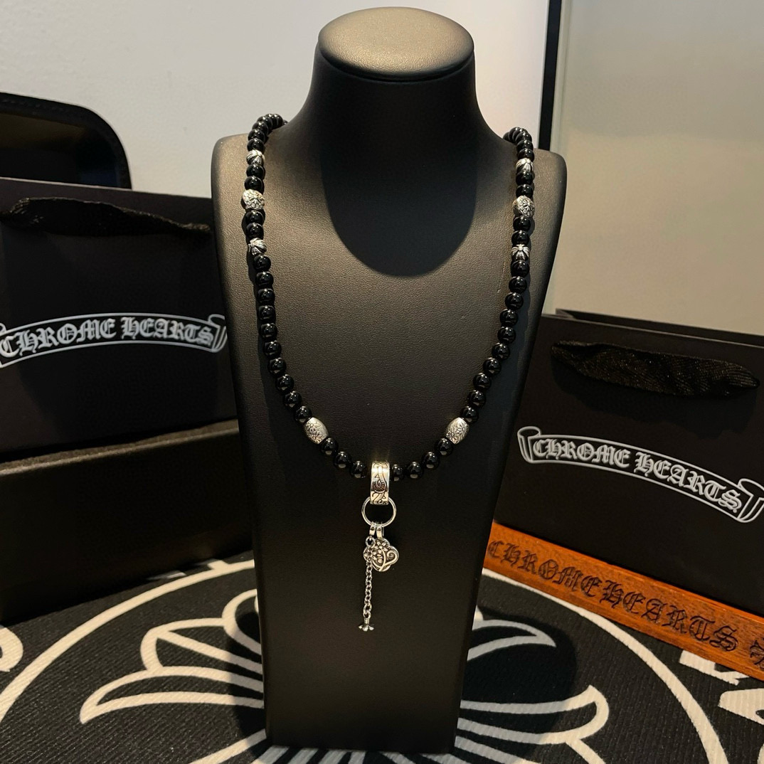 Chrome Hearts 克罗心新款黑曜石串珠项链
