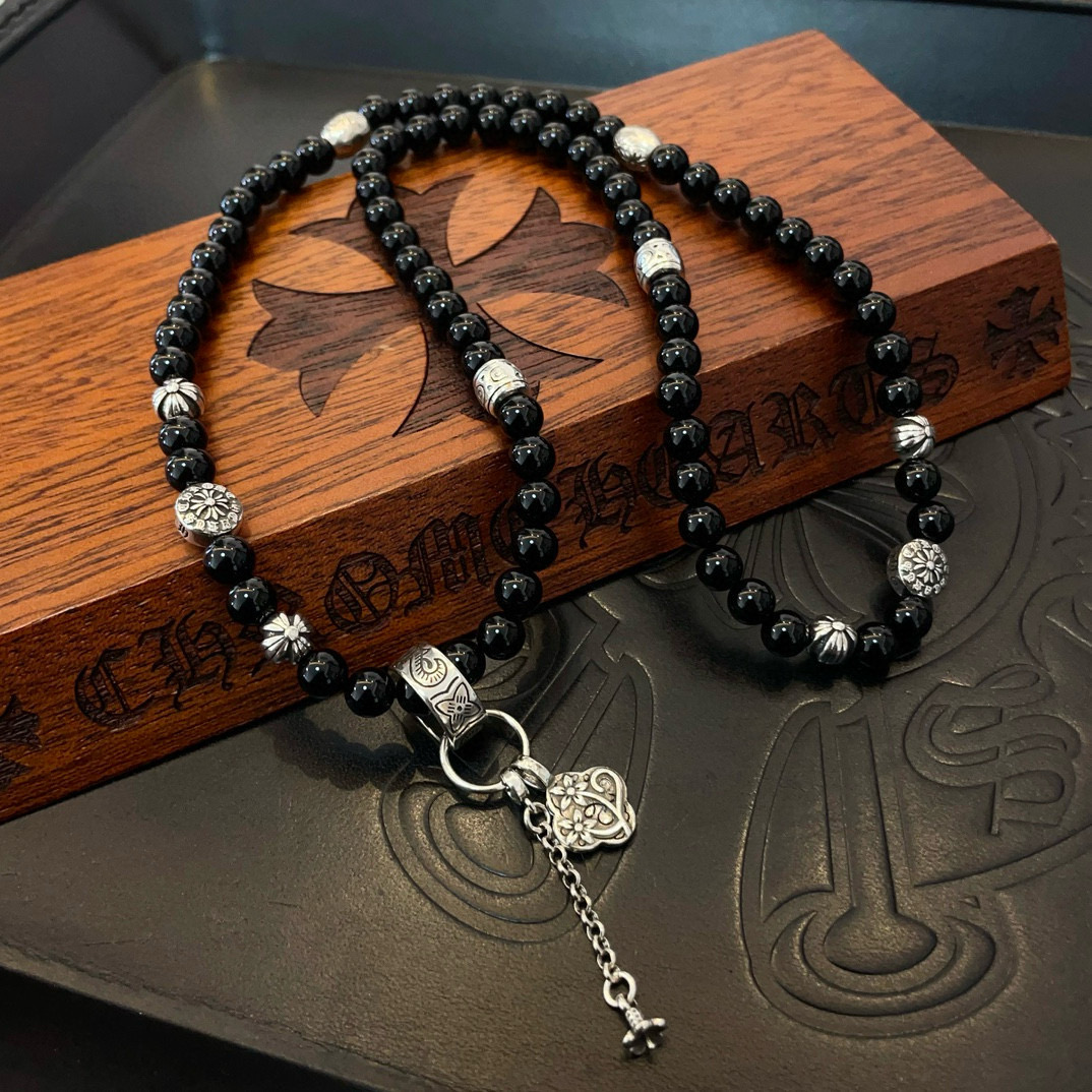 Chrome Hearts 克罗心新款黑曜石串珠项链