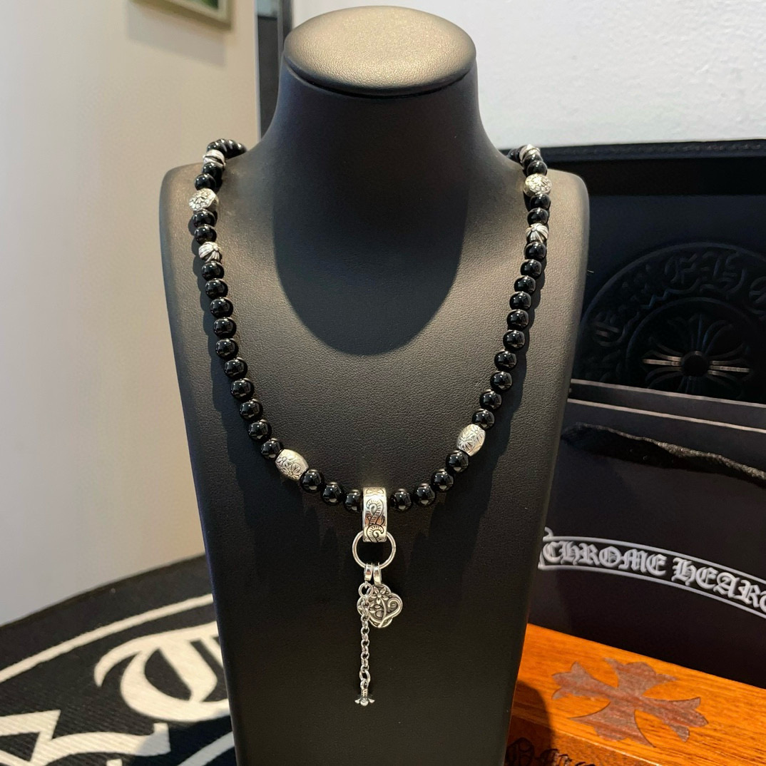 Chrome Hearts 克罗心新款黑曜石串珠项链