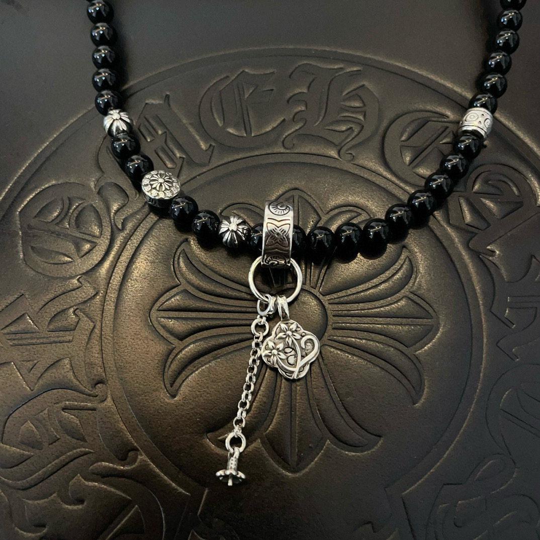 Chrome Hearts 克罗心新款黑曜石串珠项链