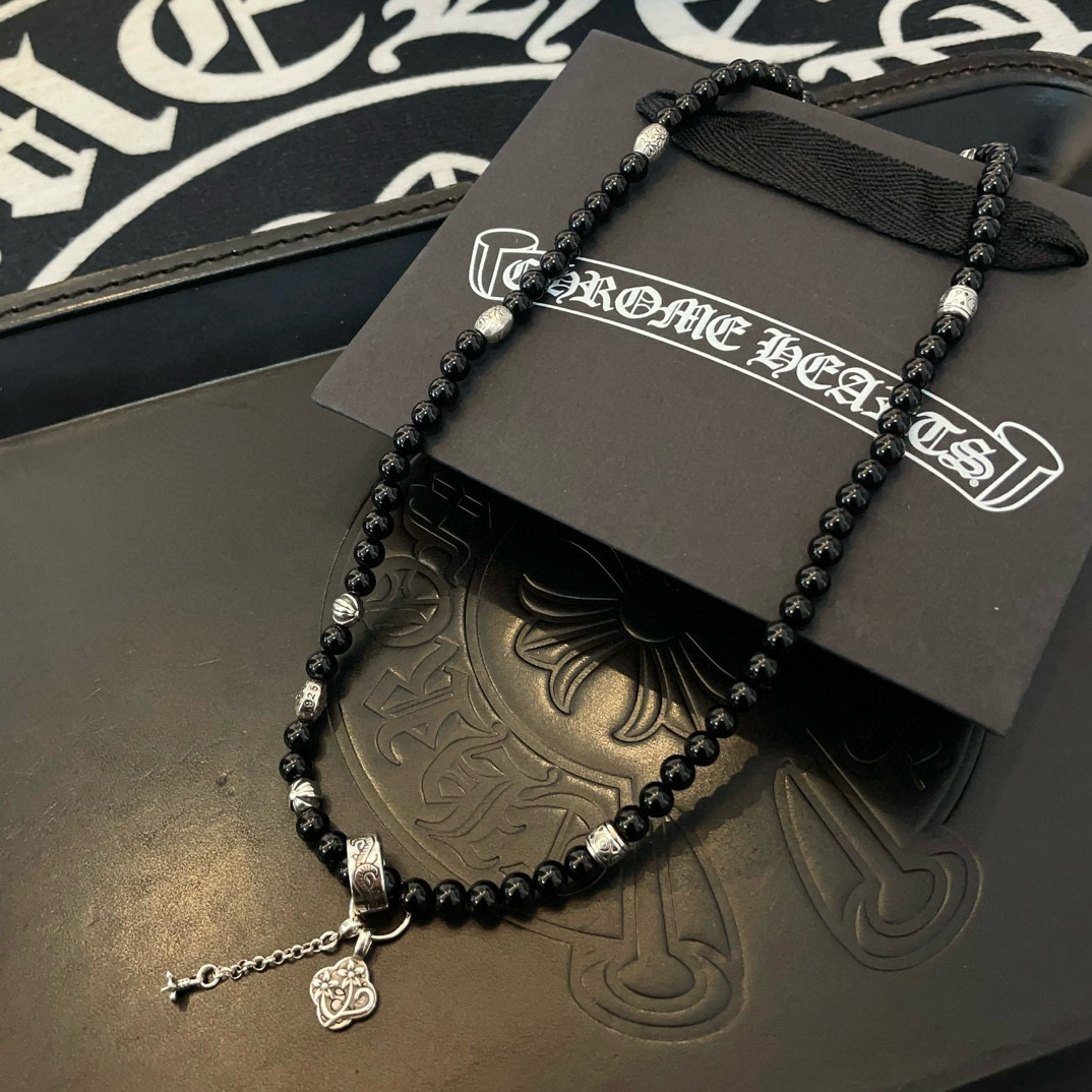 Chrome Hearts 克罗心新款黑曜石串珠项链