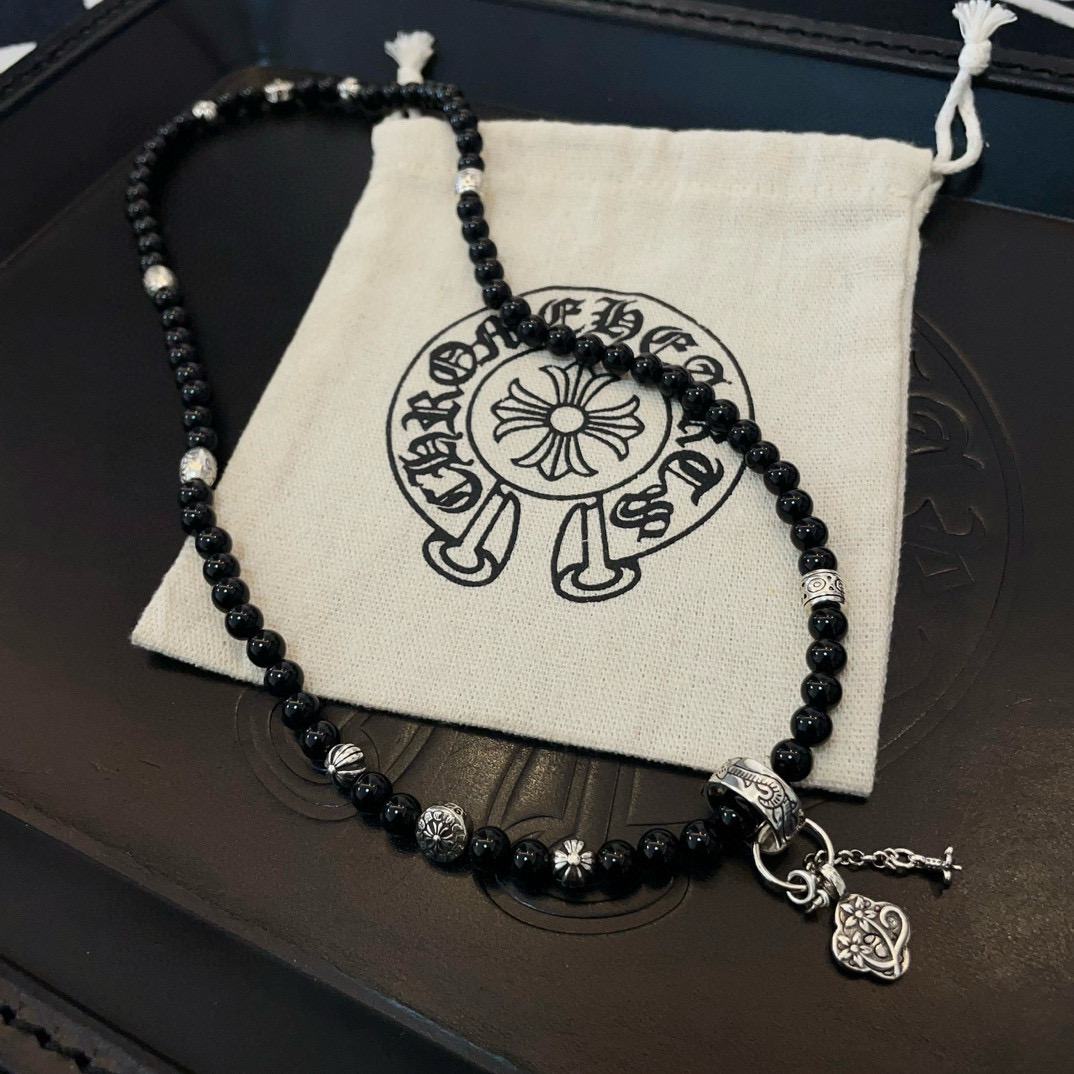 Chrome Hearts 克罗心新款黑曜石串珠项链