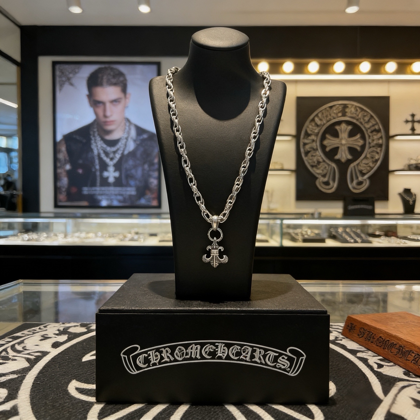 Chrome Hearts 新款【 品质】Chrome Hearts克罗心十字花球项链 圆环绿钻十字架吊坠