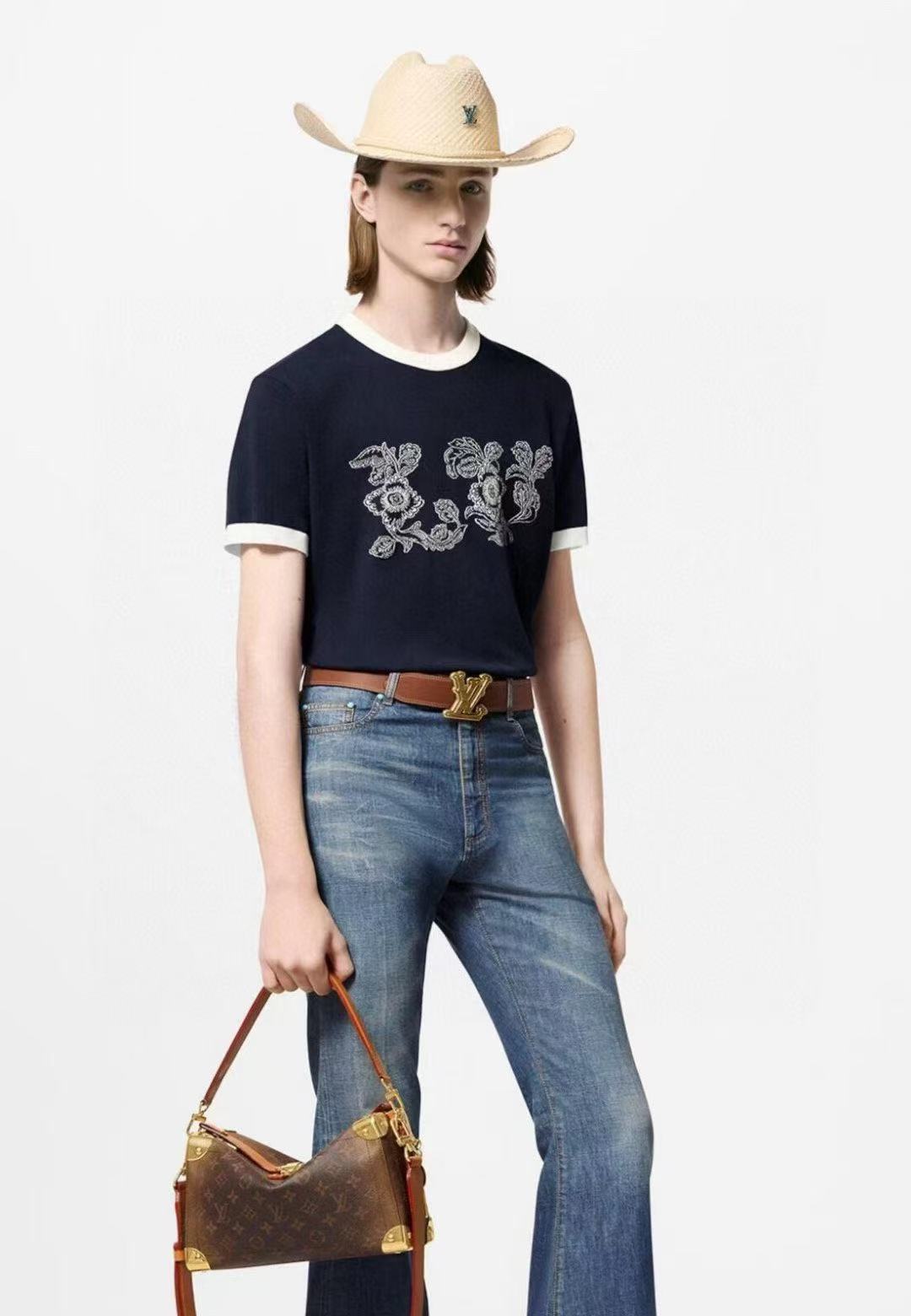 LV2025SS早春新款棉质短袖圆领针织T恤 上身效果#