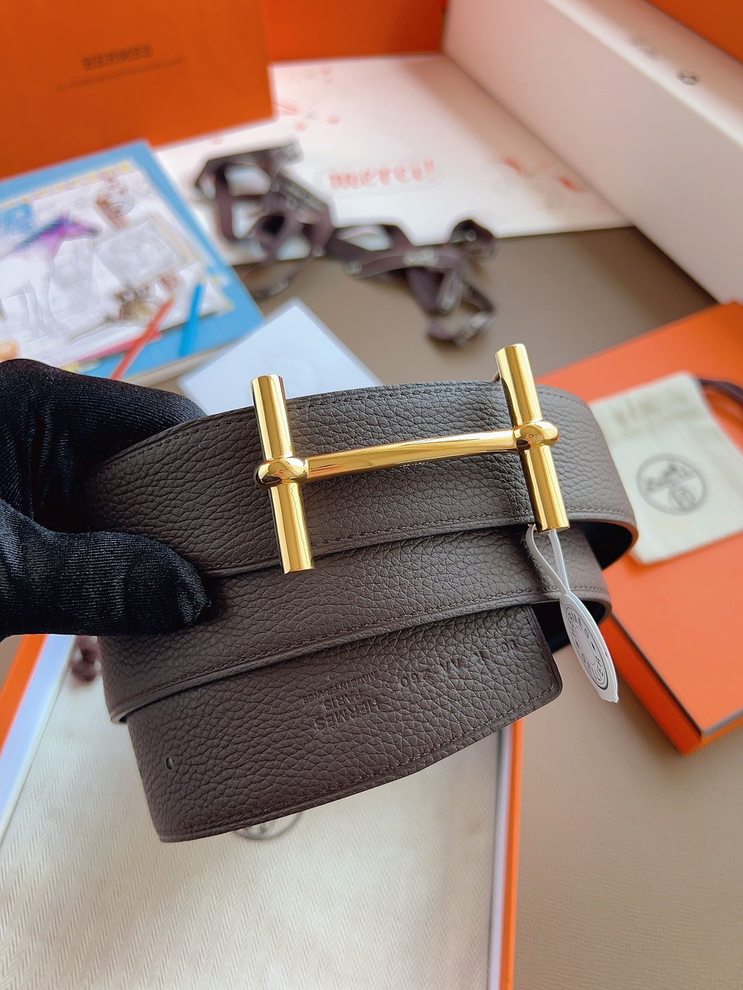 Hermes Style Black Leather Men's Belts Men's Belts Men's Belt detail image 9 from source 766386