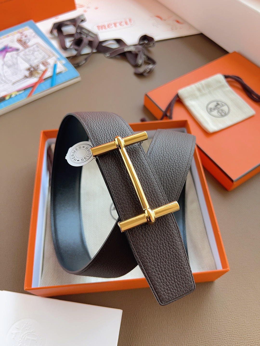 Hermes Style Black Leather Men's Belts Lookbook Reference image 2