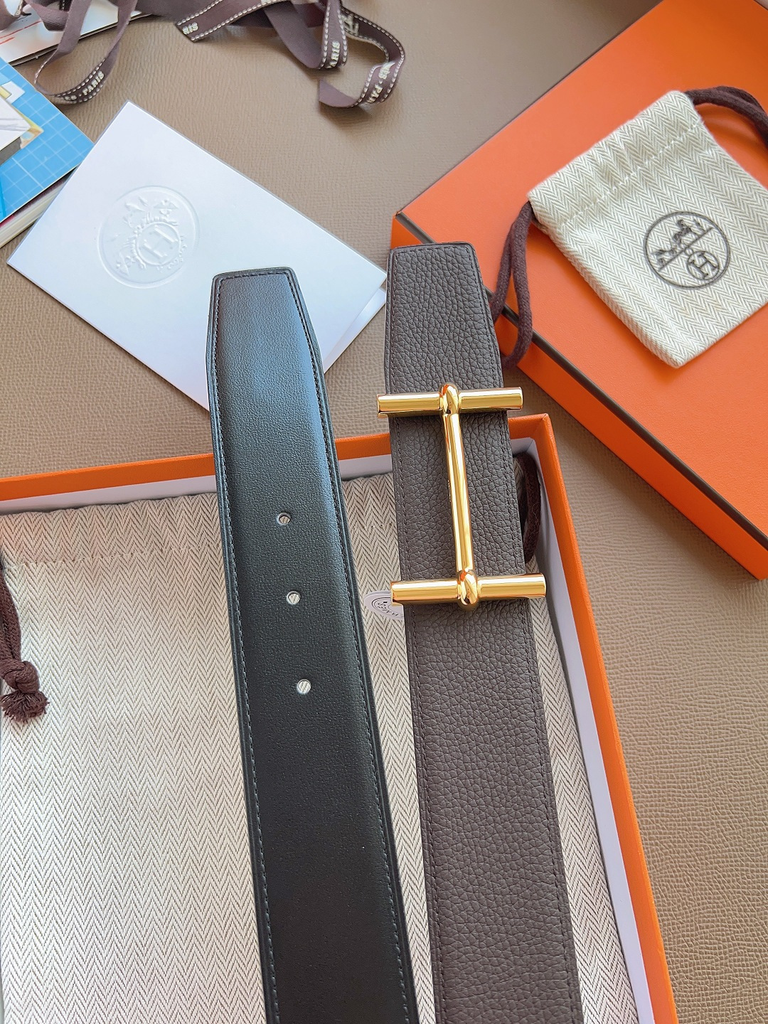 Hermes Style Black Leather Men's Belts Men's Belts Men's Belt detail image 5 from source 766386