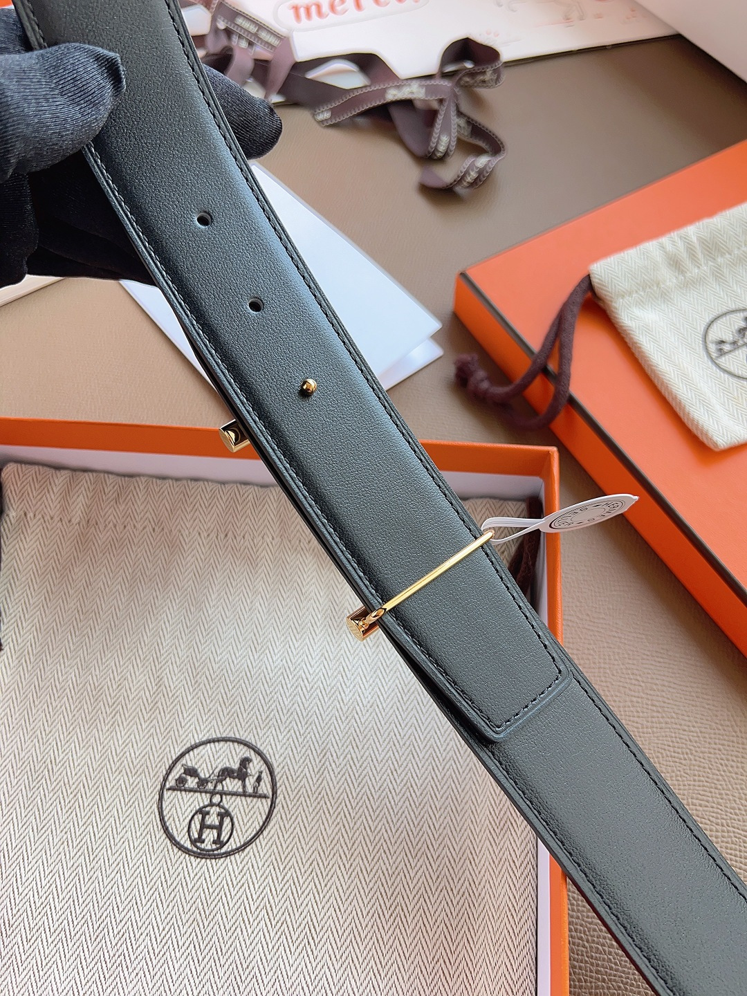 Hermes Style Black Leather Men's Belts Men's Belts Men's Belt detail image 6 from source 766386