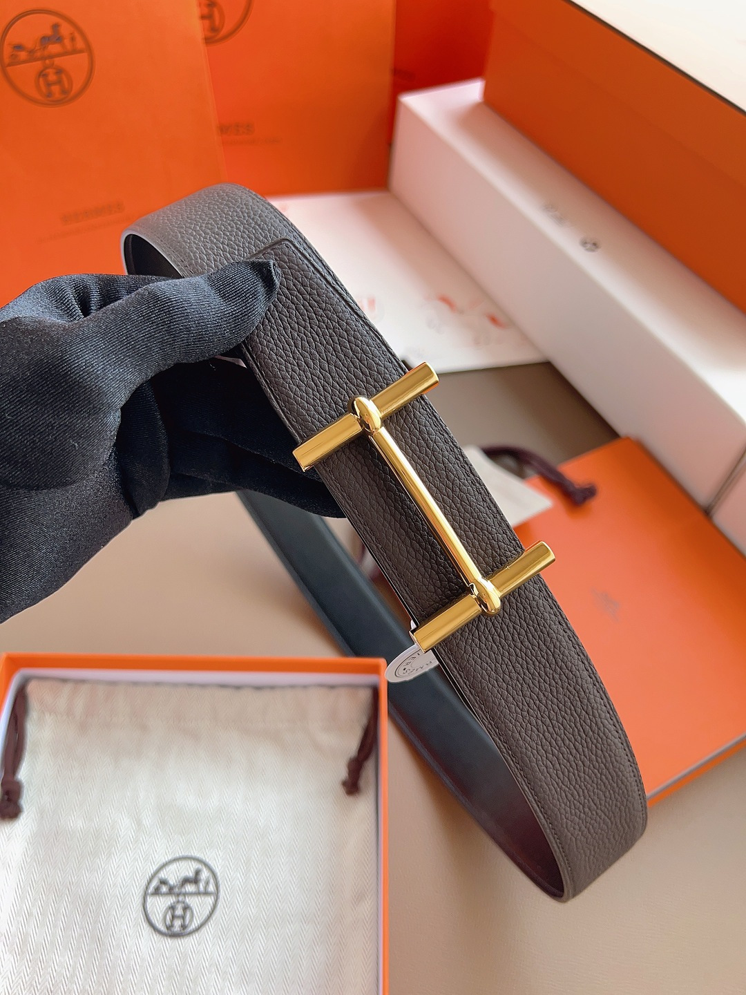 Hermes Style Black Leather Men's Belts Men's Belts Men's Belt detail image 3 from source 766386