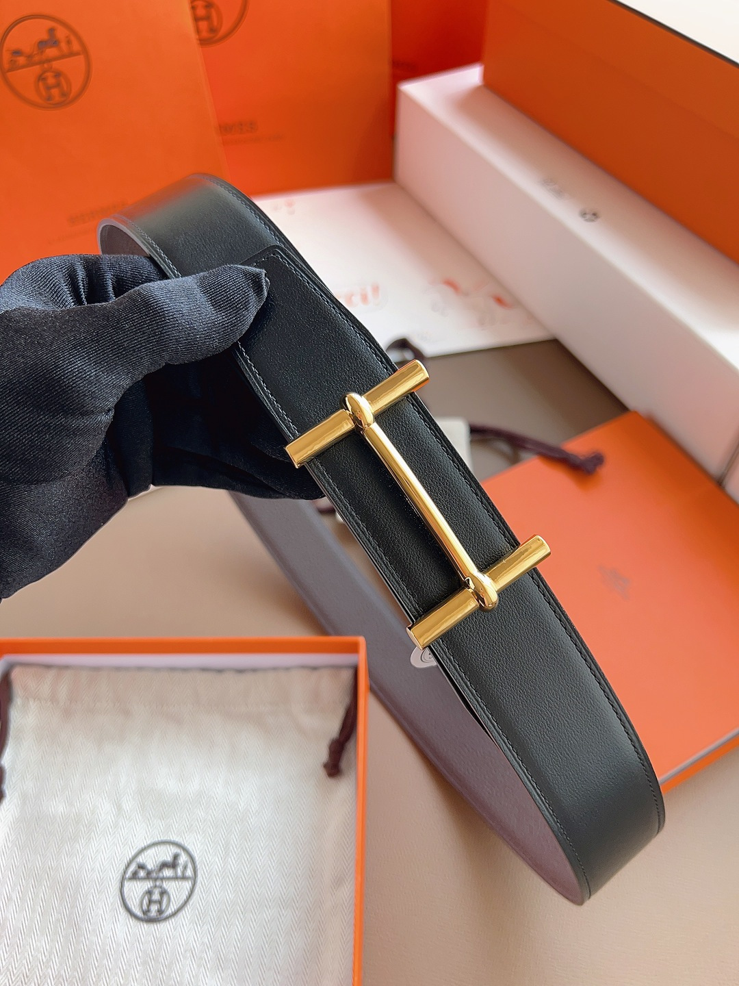 Hermes Style Black Leather Men's Belts Men's Belts Men's Belt detail image 4 from source 766386