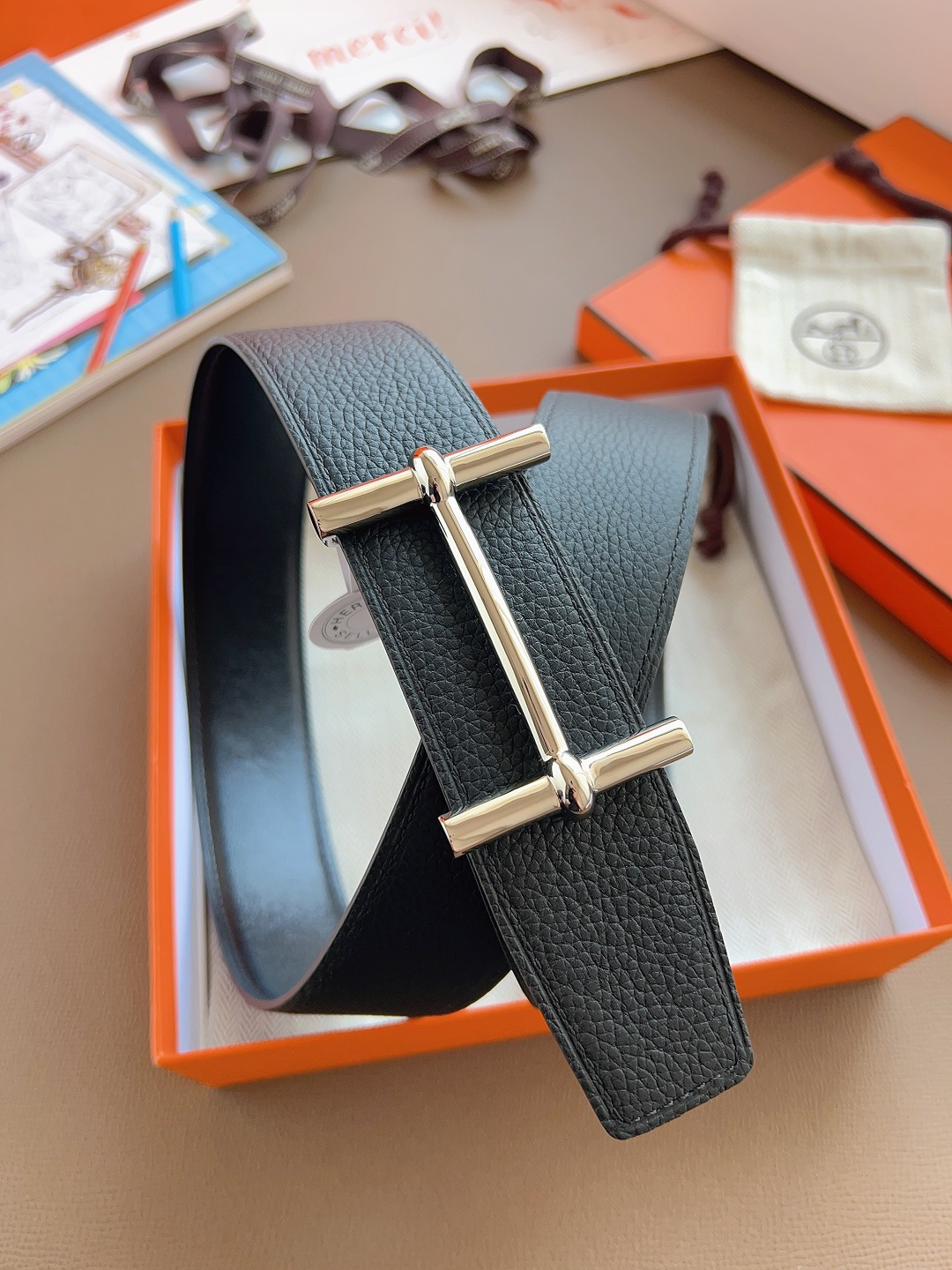 Hermes Style Black Leather Men's Belts Lookbook Reference image 2