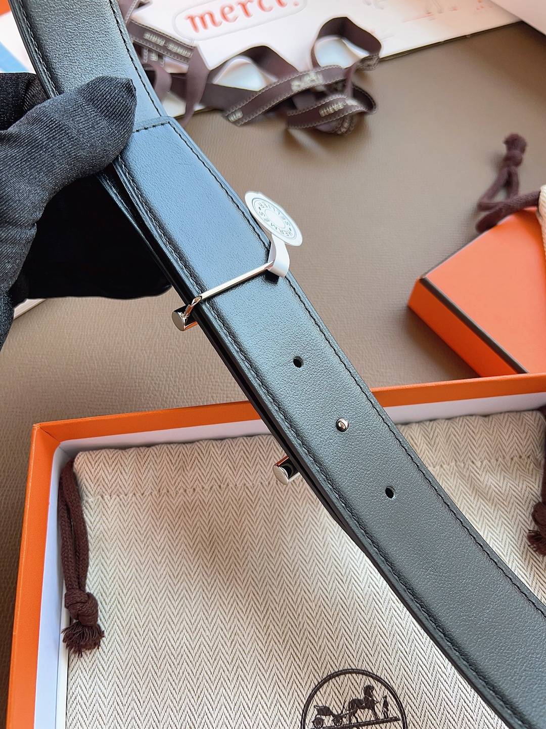 Hermes Style Black Leather Men's Belts Men's Belts Men's Belt detail image 7 from source 766385