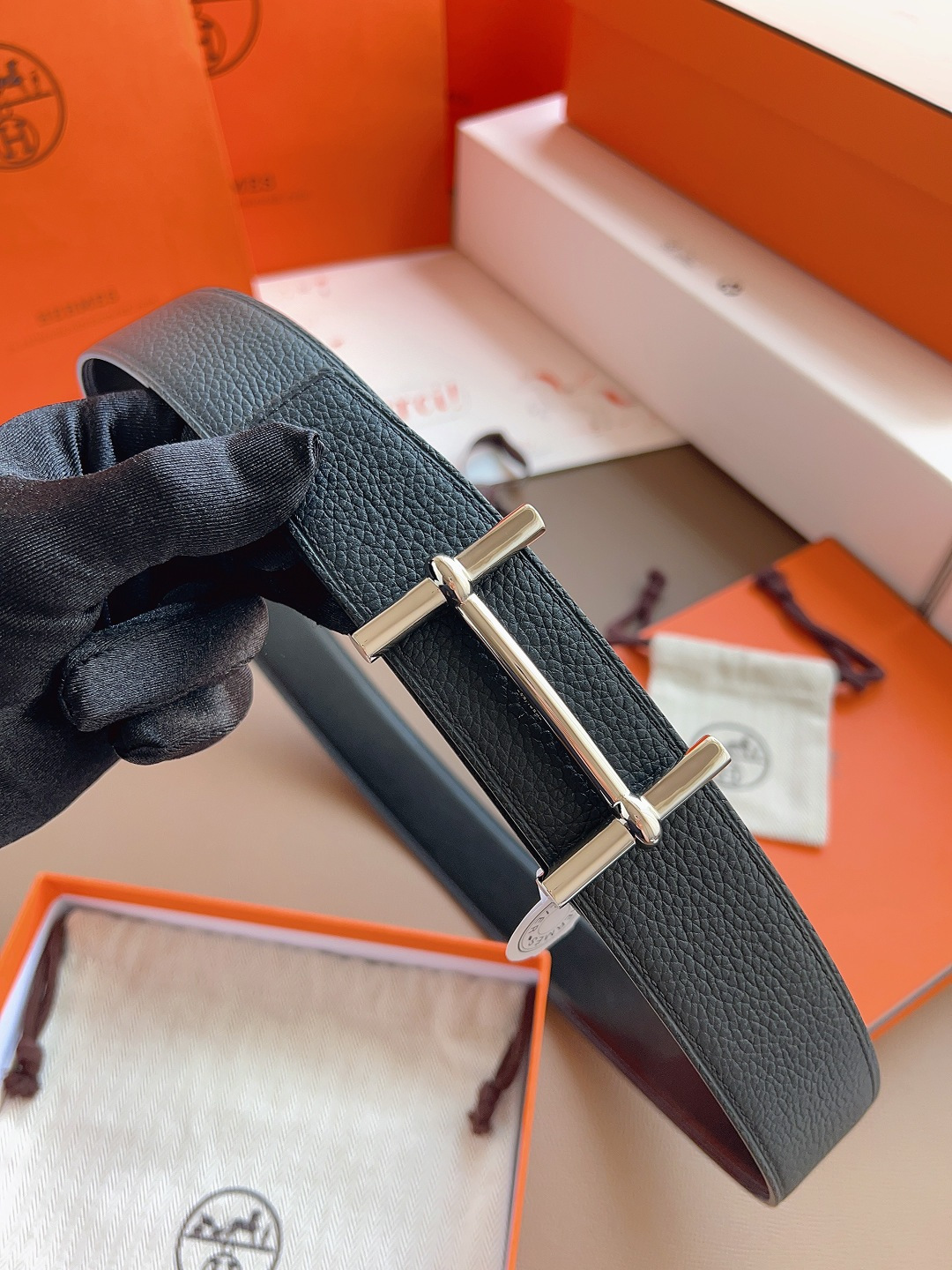 Hermes Style Black Leather Men's Belts Men's Belts Men's Belt detail image 3 from source 766385