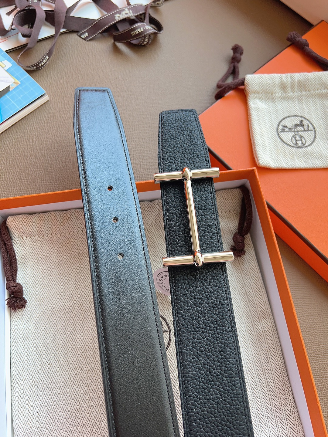 Hermes Style Black Leather Men's Belts Men's Belts Men's Belt detail image 5 from source 766385