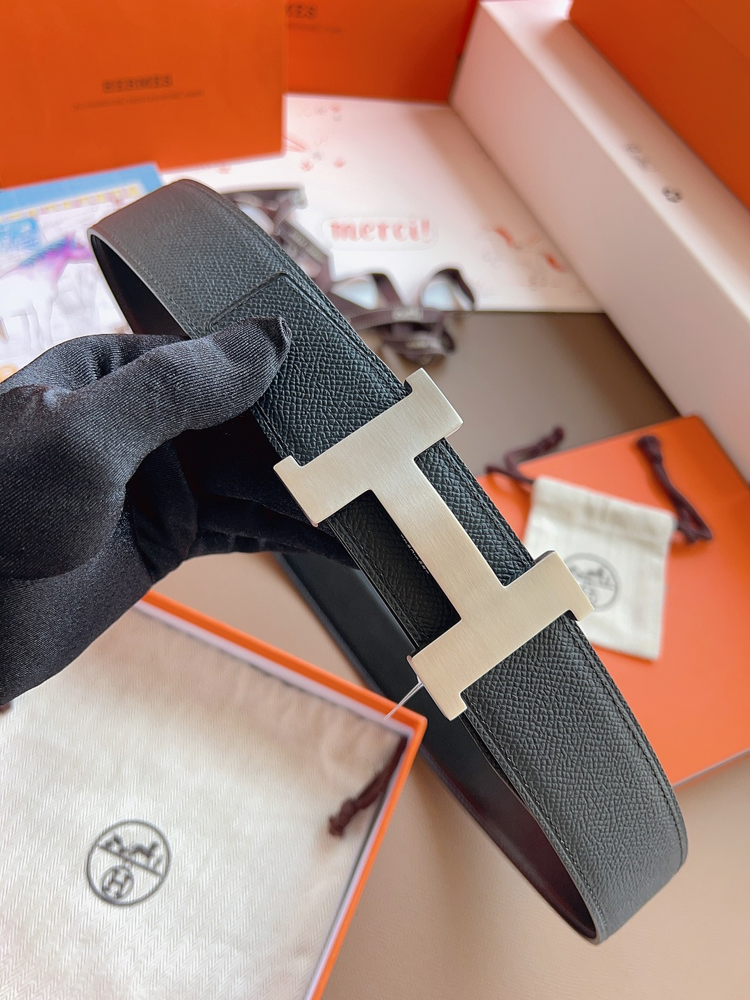 Hermes Style Black Leather Men's Belts Men's Belts Men's Belt detail image 3 from source 766384