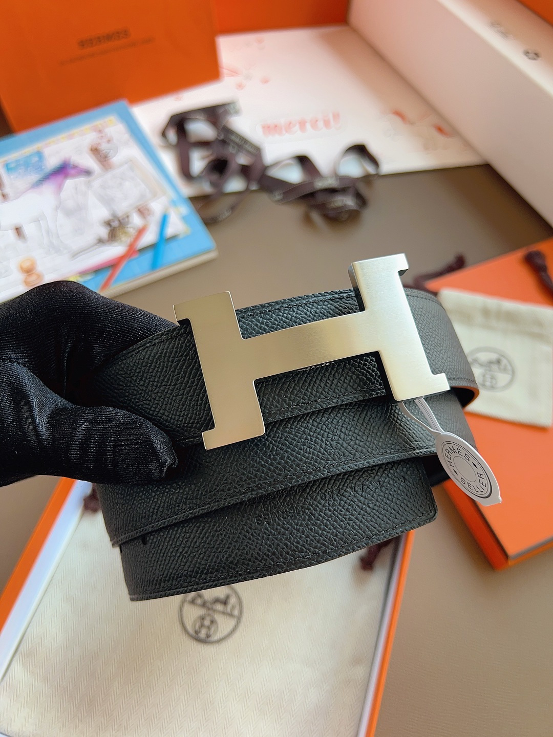 Hermes Style Black Leather Men's Belts Lookbook Reference image 2