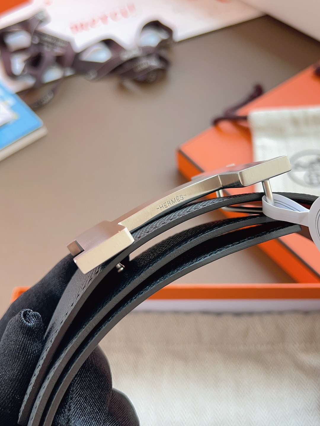Hermes Style Black Leather Men's Belts Men's Belts Men's Belt detail image 6 from source 766384