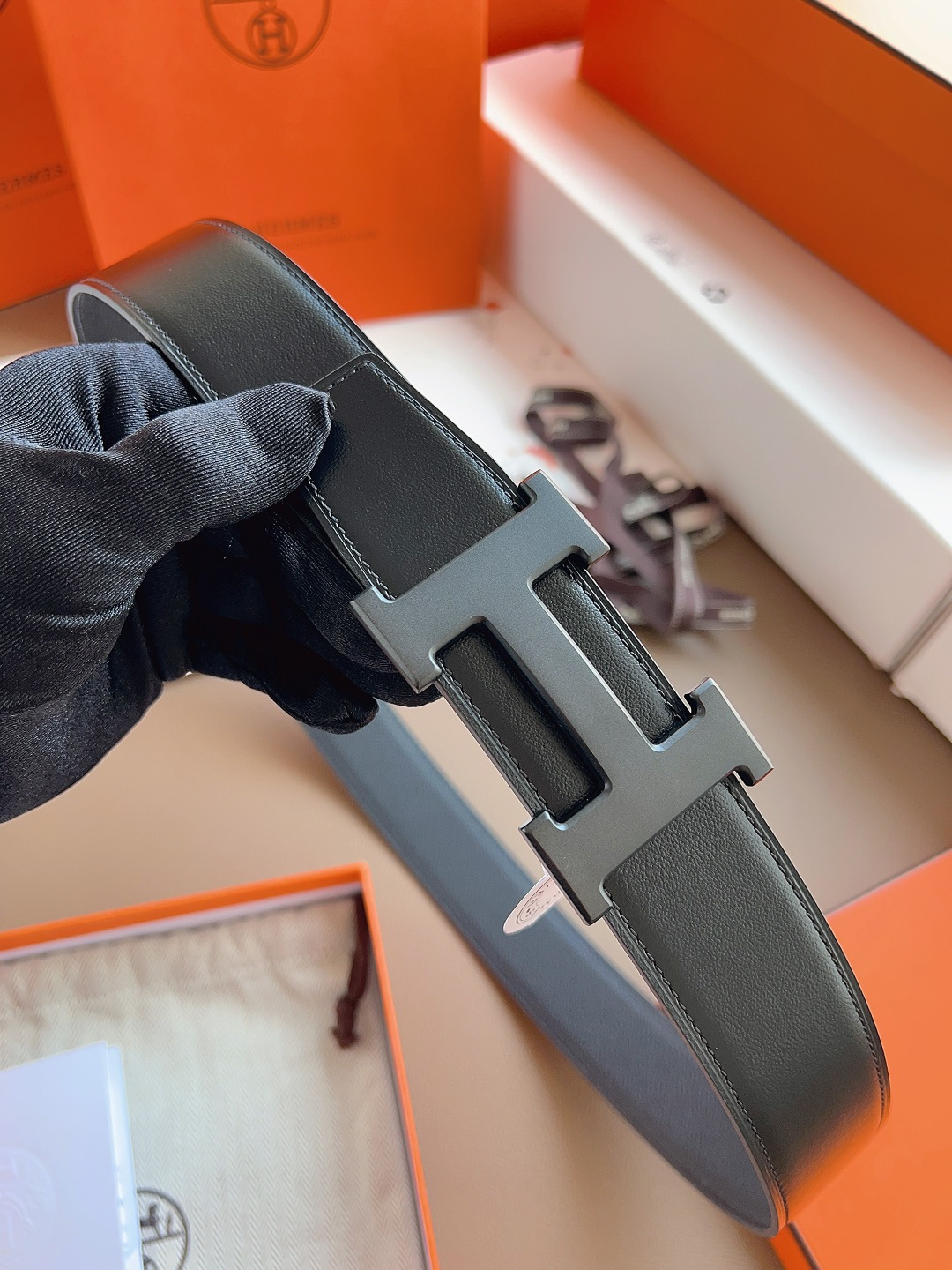 Hermes Style Black Leather Men's Belts Men's Belts Men's Belt detail image 4 from source 766383