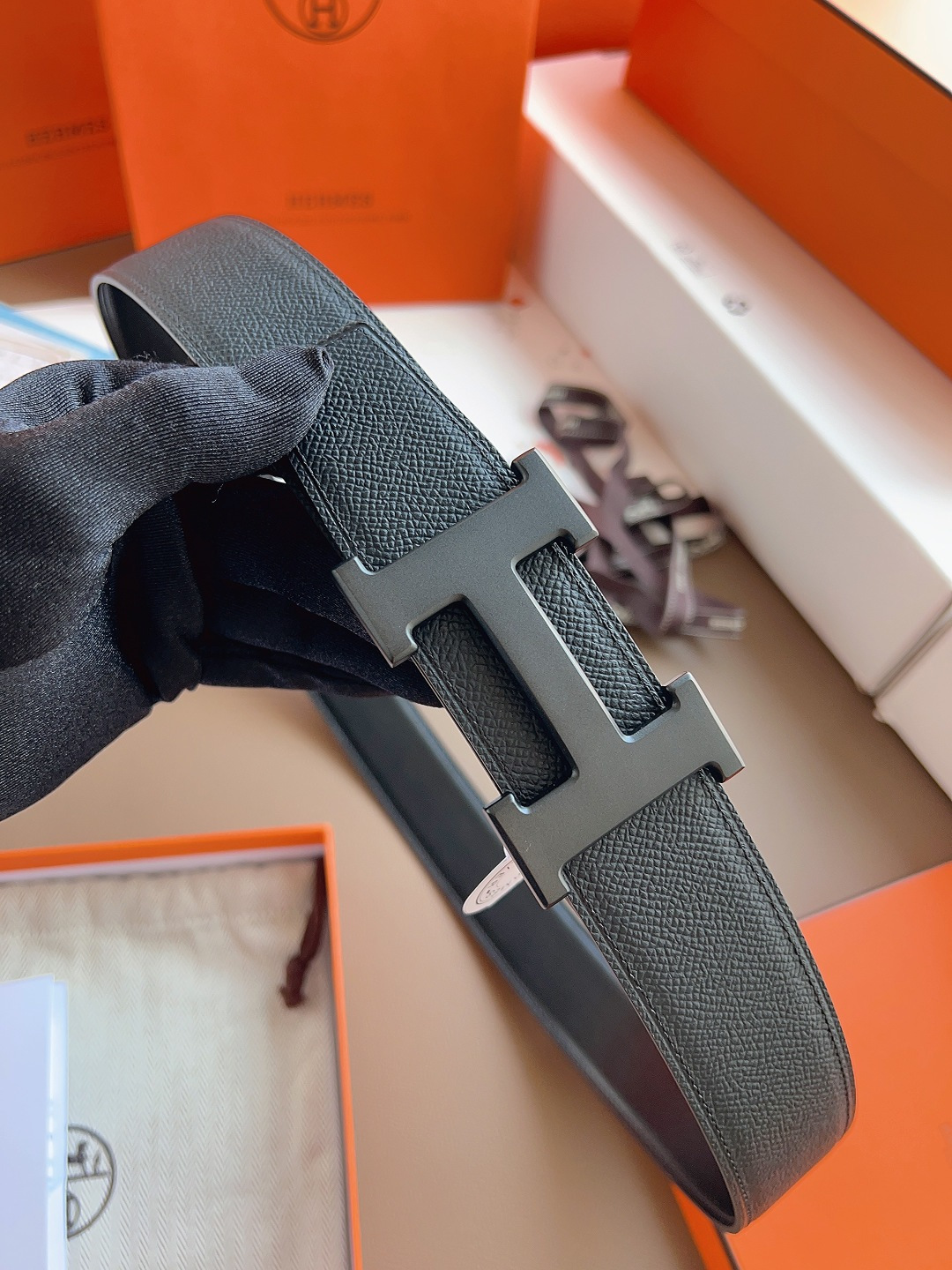 Hermes Style Black Leather Men's Belts Men's Belts Men's Belt detail image 3 from source 766383