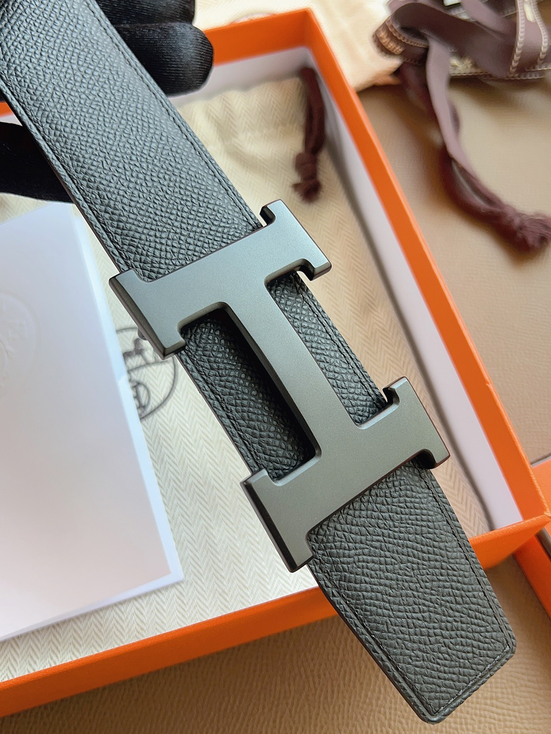 Hermes Style Black Leather Men's Belts Men's Belts Men's Belt detail image 6 from source 766383