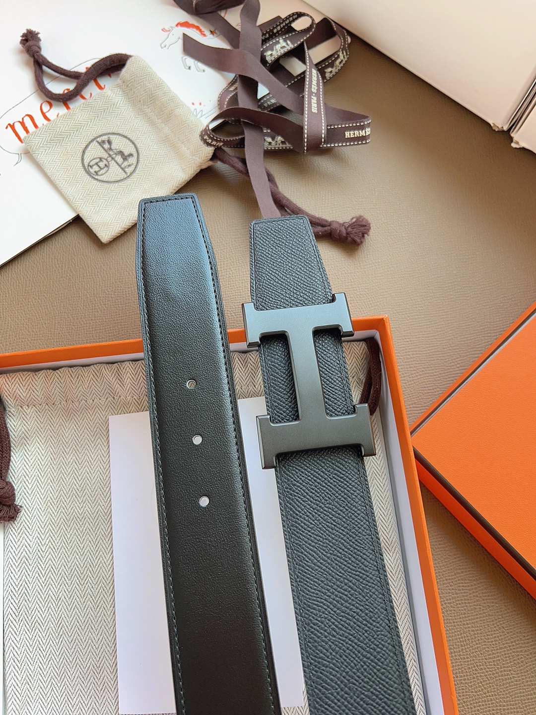 Hermes Style Black Leather Men's Belts Men's Belts Men's Belt detail image 5 from source 766383