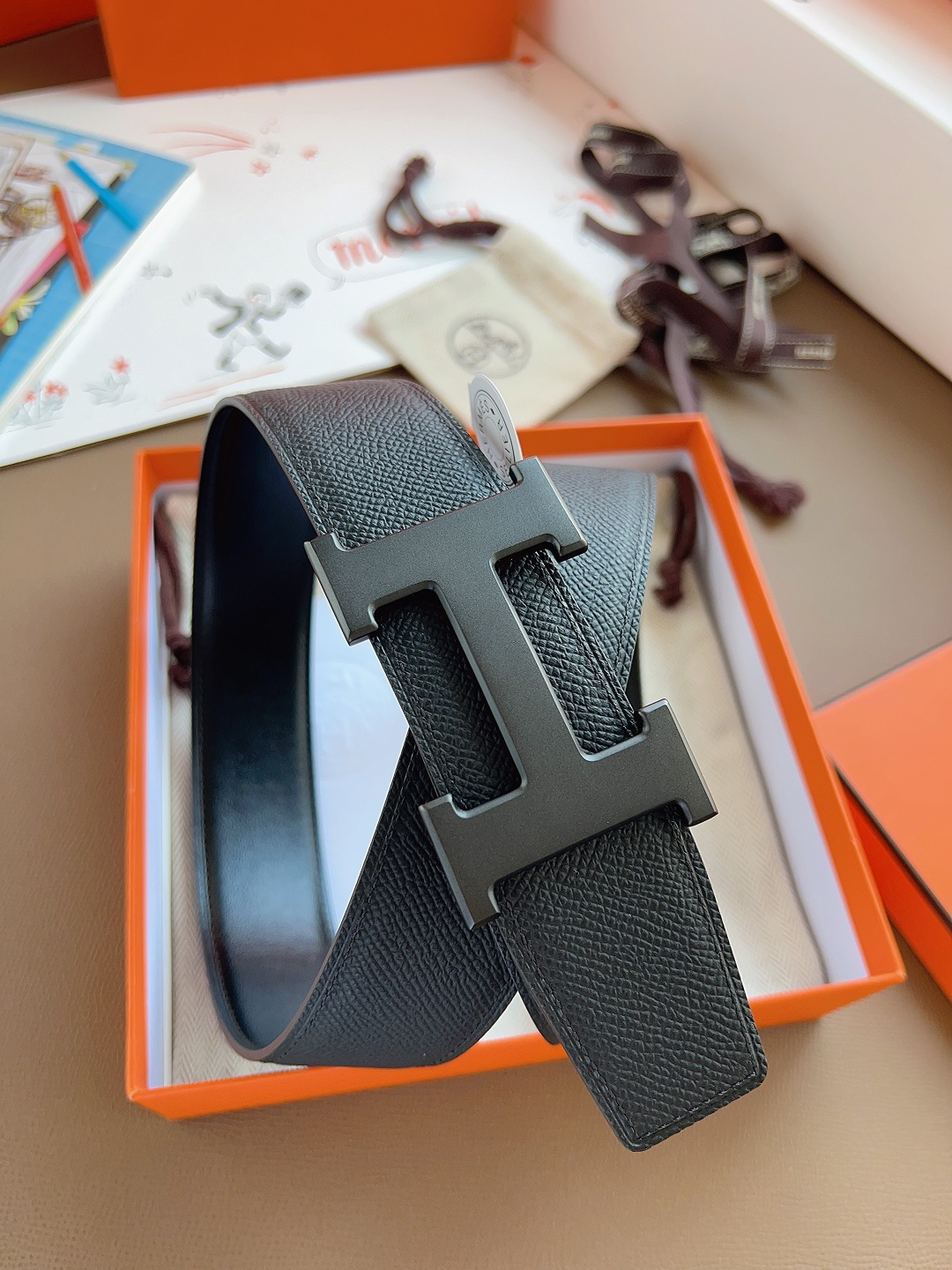 Hermes Style Black Leather Men's Belts Men's Belts Men's Belt detail image 9 from source 766383