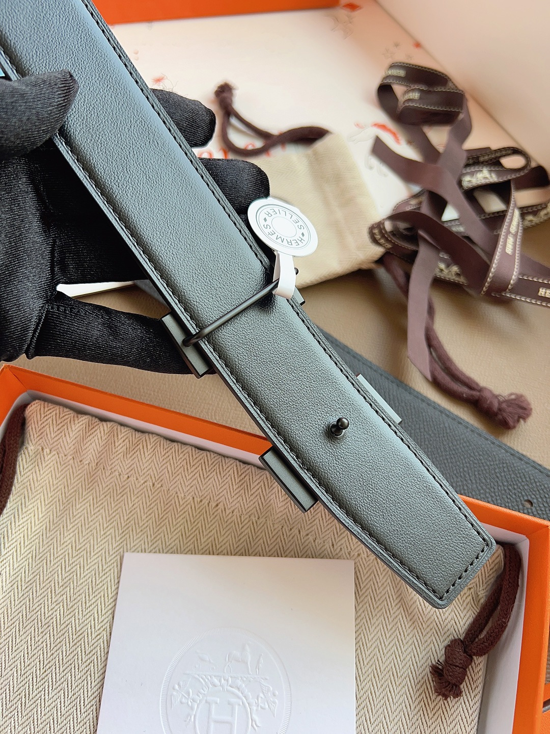 Hermes Style Black Leather Men's Belts Men's Belts Men's Belt detail image 7 from source 766383