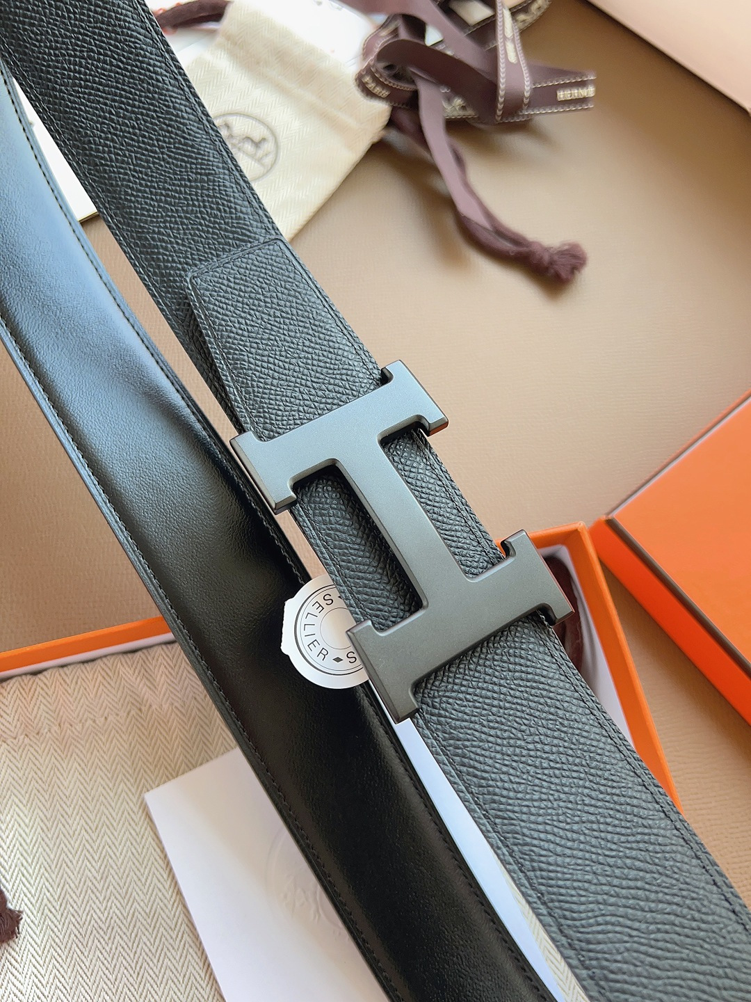 Hermes Style Black Leather Men's Belts Men's Belts Men's Belt detail image 8 from source 766383
