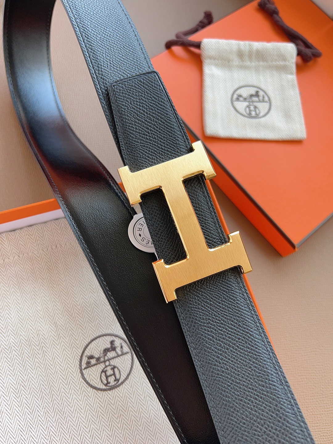 Hermes Style Black Leather Men's Belts Men's Belts Men's Belt detail image 8 from source 766381