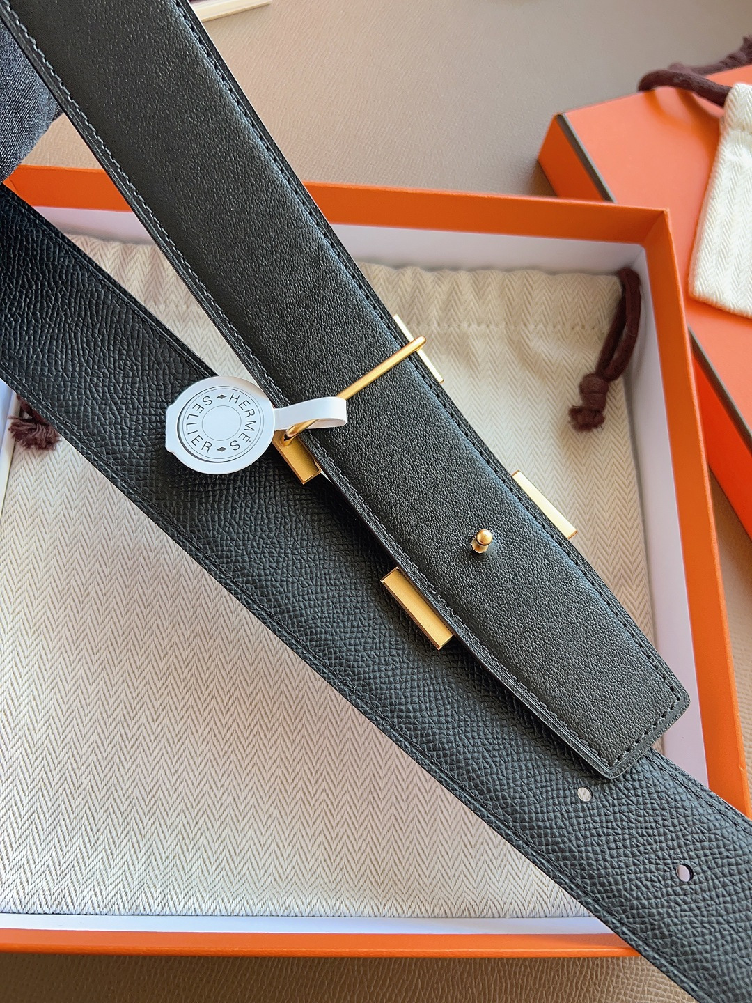 Hermes Style Black Leather Men's Belts Men's Belts Men's Belt detail image 7 from source 766381