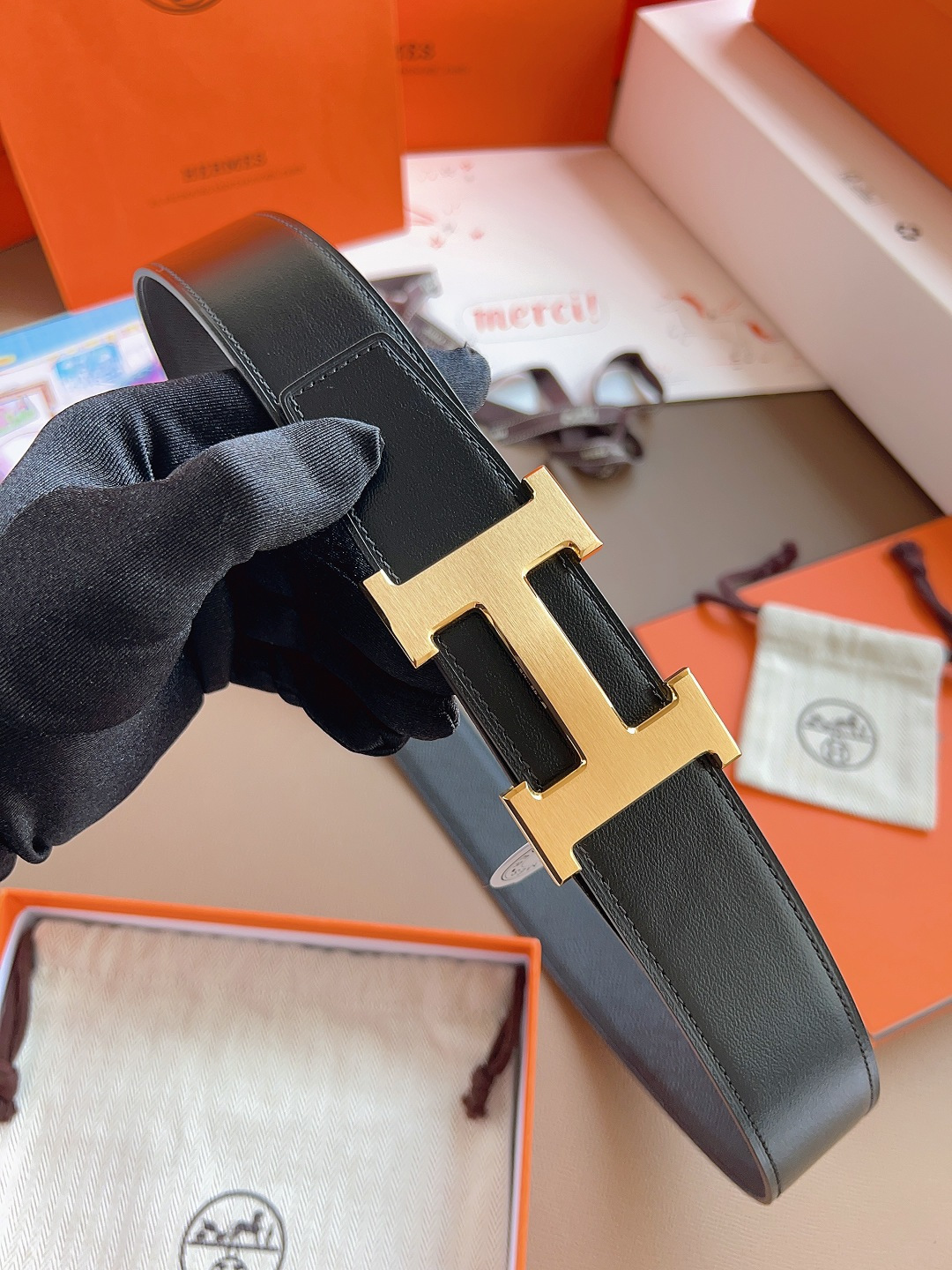 Hermes Style Black Leather Men's Belts Men's Belts Men's Belt detail image 4 from source 766381