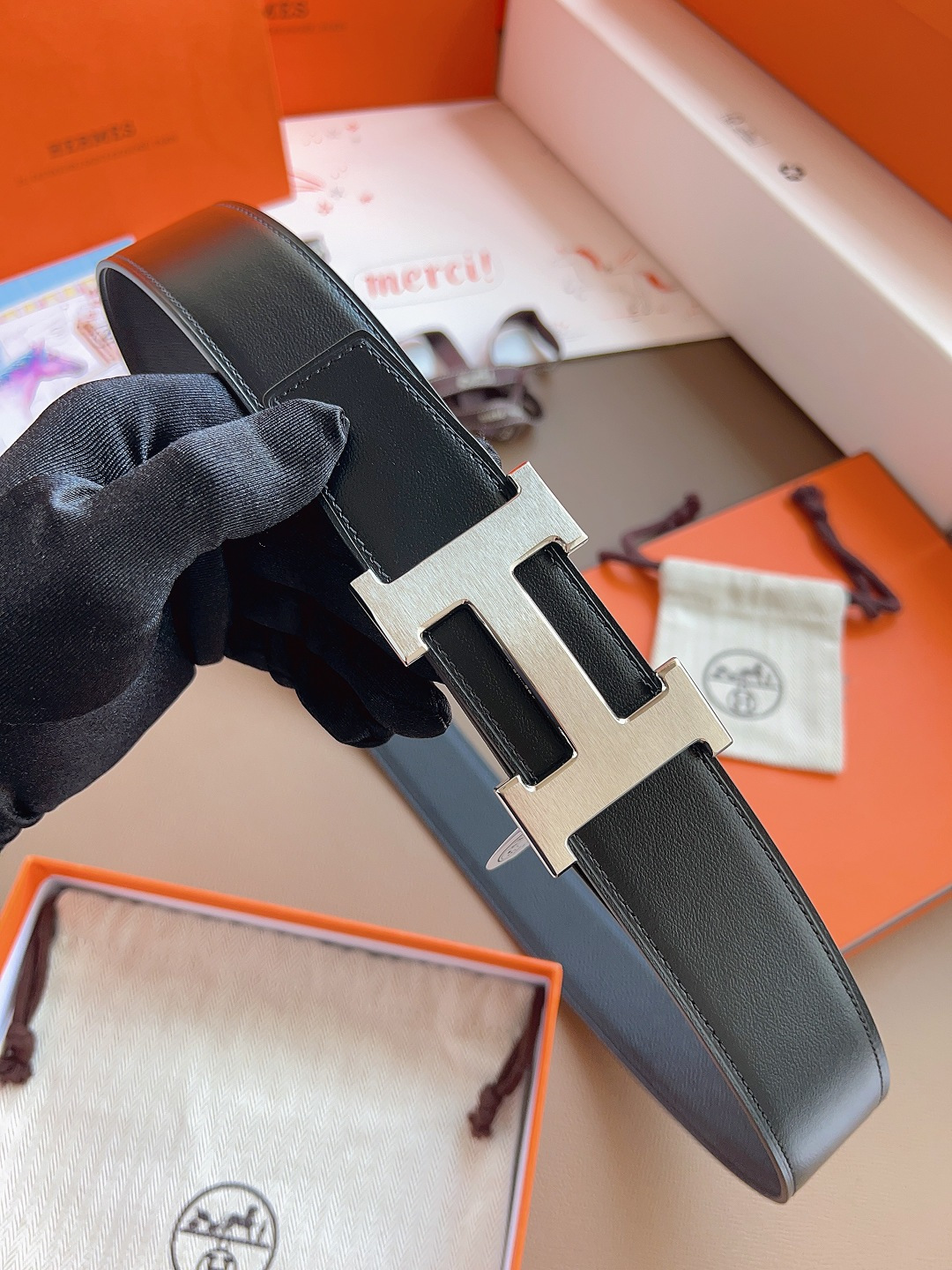 Hermes Style Black Leather Men's Belts Men's Belts Men's Belt detail image 4 from source 766382