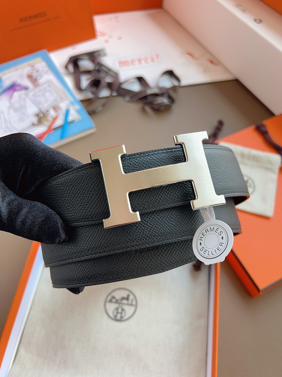 Hermes Style Black Leather Men's Belts Lookbook Reference image 2