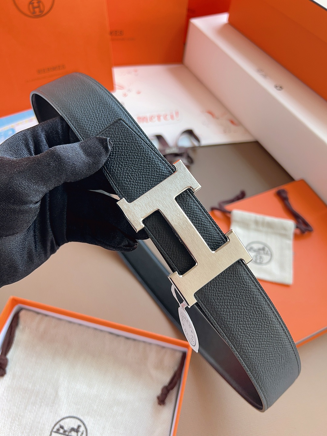 Hermes Style Black Leather Men's Belts Men's Belts Men's Belt detail image 3 from source 766382