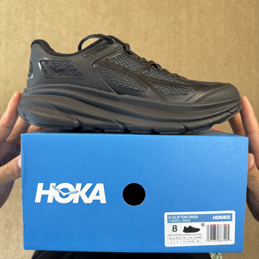 HOKA ONE ONE Clifton ONE9 克里夫顿9代专业性能减震公路跑步鞋 第8色:黑武士 