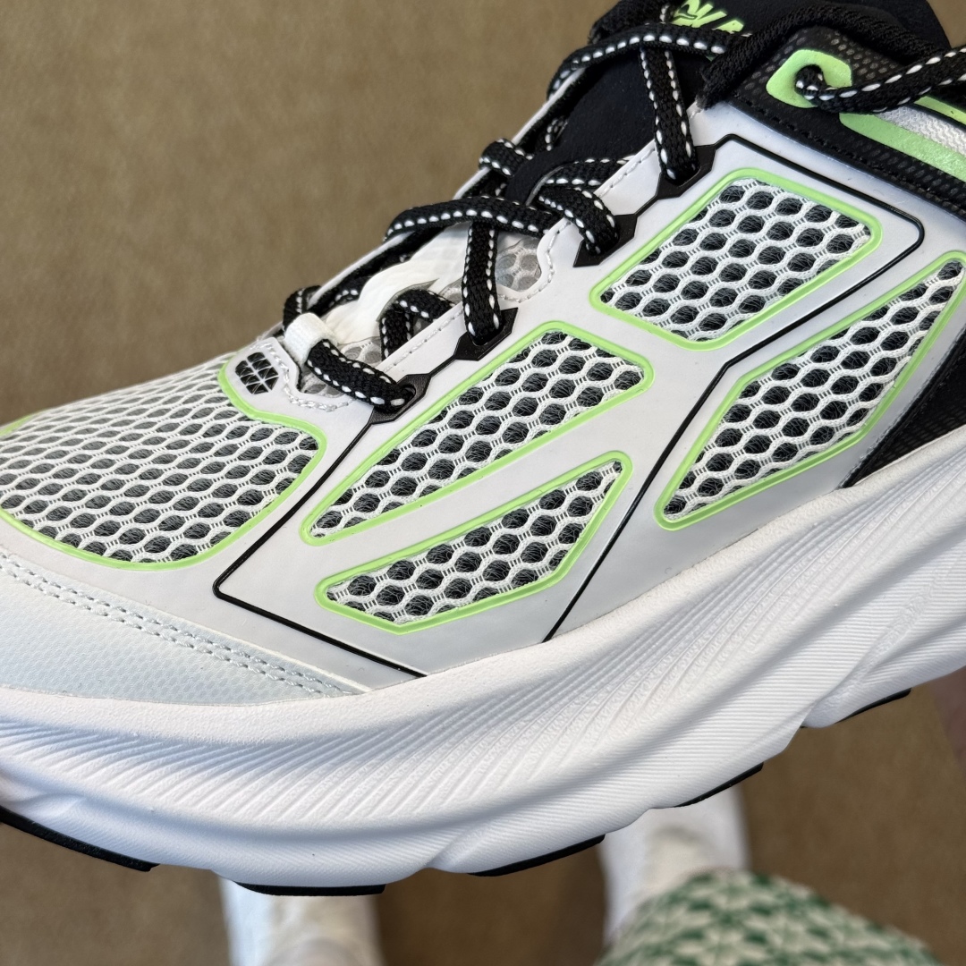 HOKA ONE ONE Clifton ONE9 克里夫顿9代专业性能减震公路跑步鞋 第9色:黑白绿 
