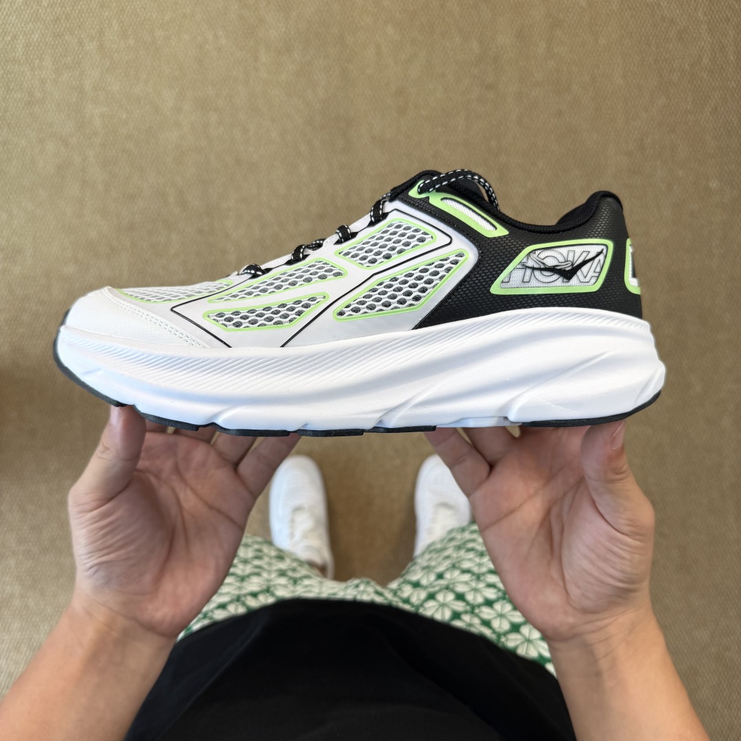 HOKA ONE ONE Clifton ONE9 克里夫顿9代专业性能减震公路跑步鞋 第9色:黑白绿 