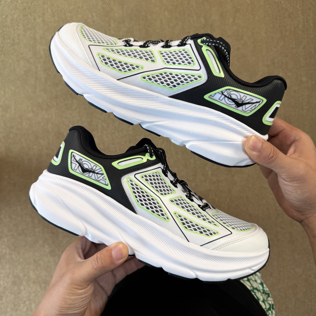 HOKA ONE ONE Clifton ONE9 克里夫顿9代专业性能减震公路跑步鞋 第9色:黑白绿 