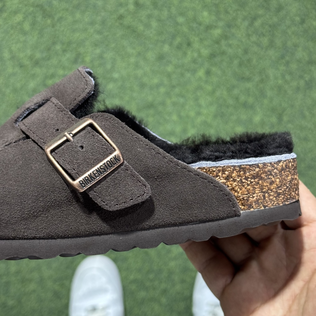 冬季羊毛款勃肯半拖 Birkenstock 舒适包头拖鞋 深巧克力东莞支线订单 奢侈品工艺市场稀缺货源 