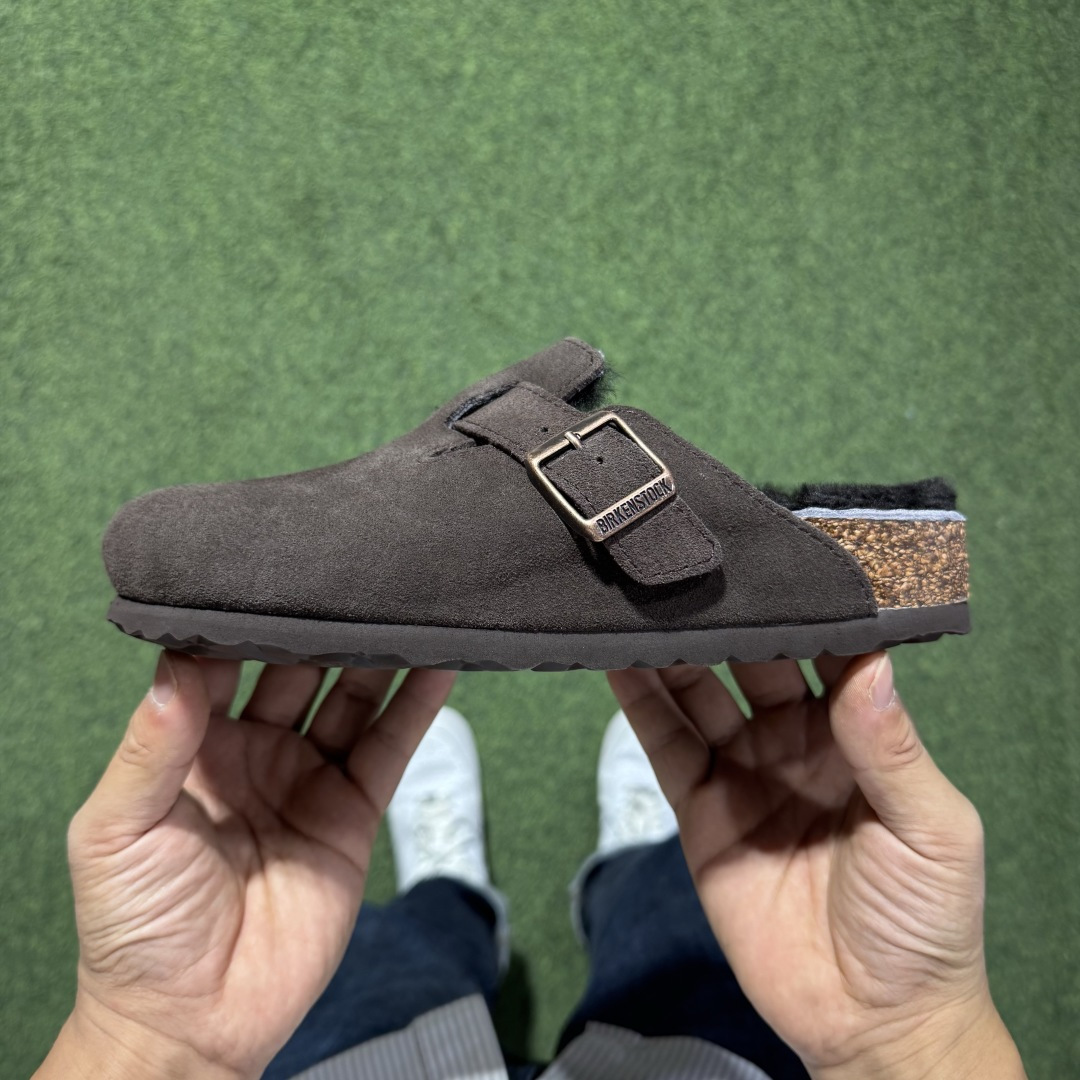 冬季羊毛款勃肯半拖 Birkenstock 舒适包头拖鞋 深巧克力东莞支线订单 奢侈品工艺市场稀缺货源 