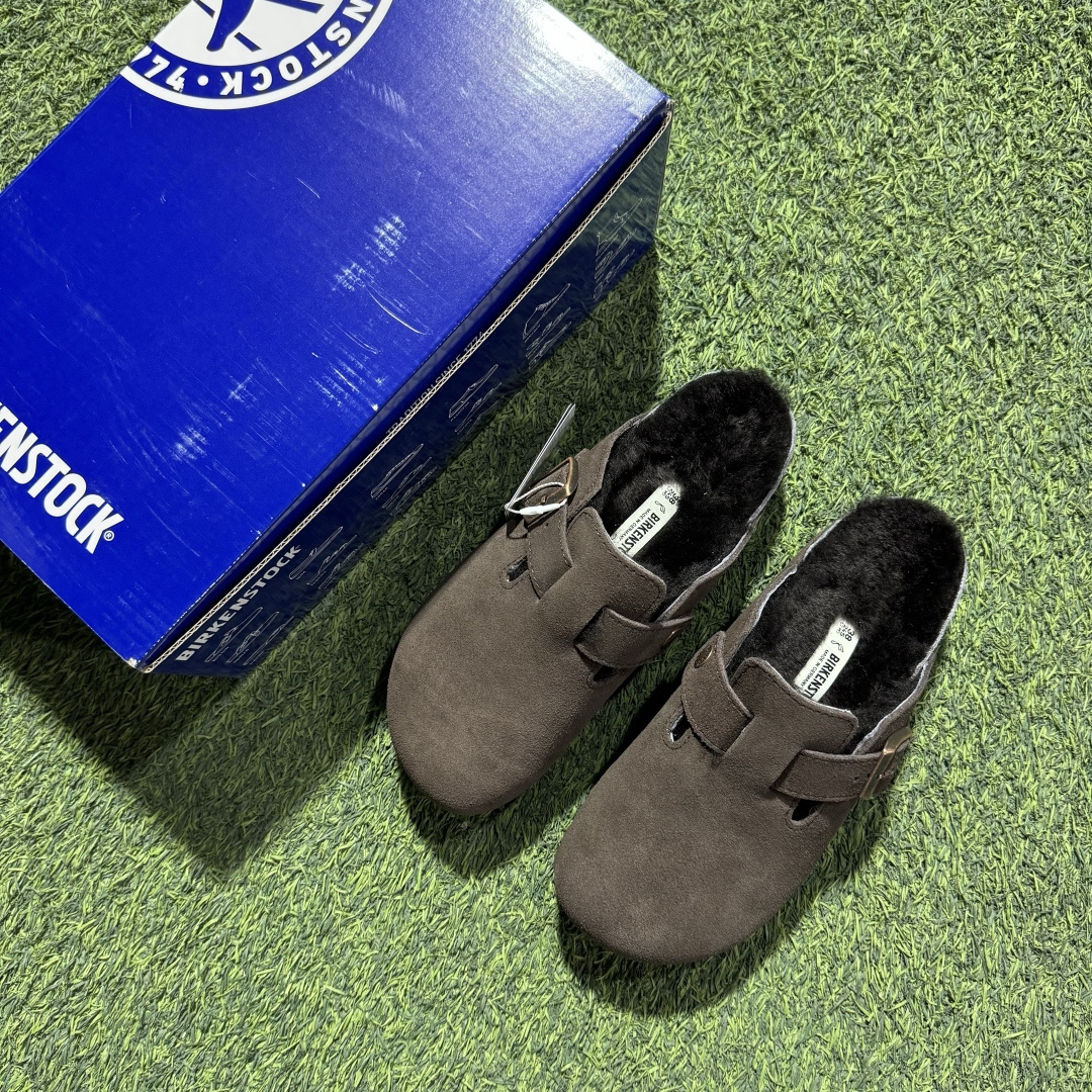 冬季羊毛款勃肯半拖 Birkenstock 舒适包头拖鞋 深巧克力东莞支线订单 奢侈品工艺市场稀缺货源 