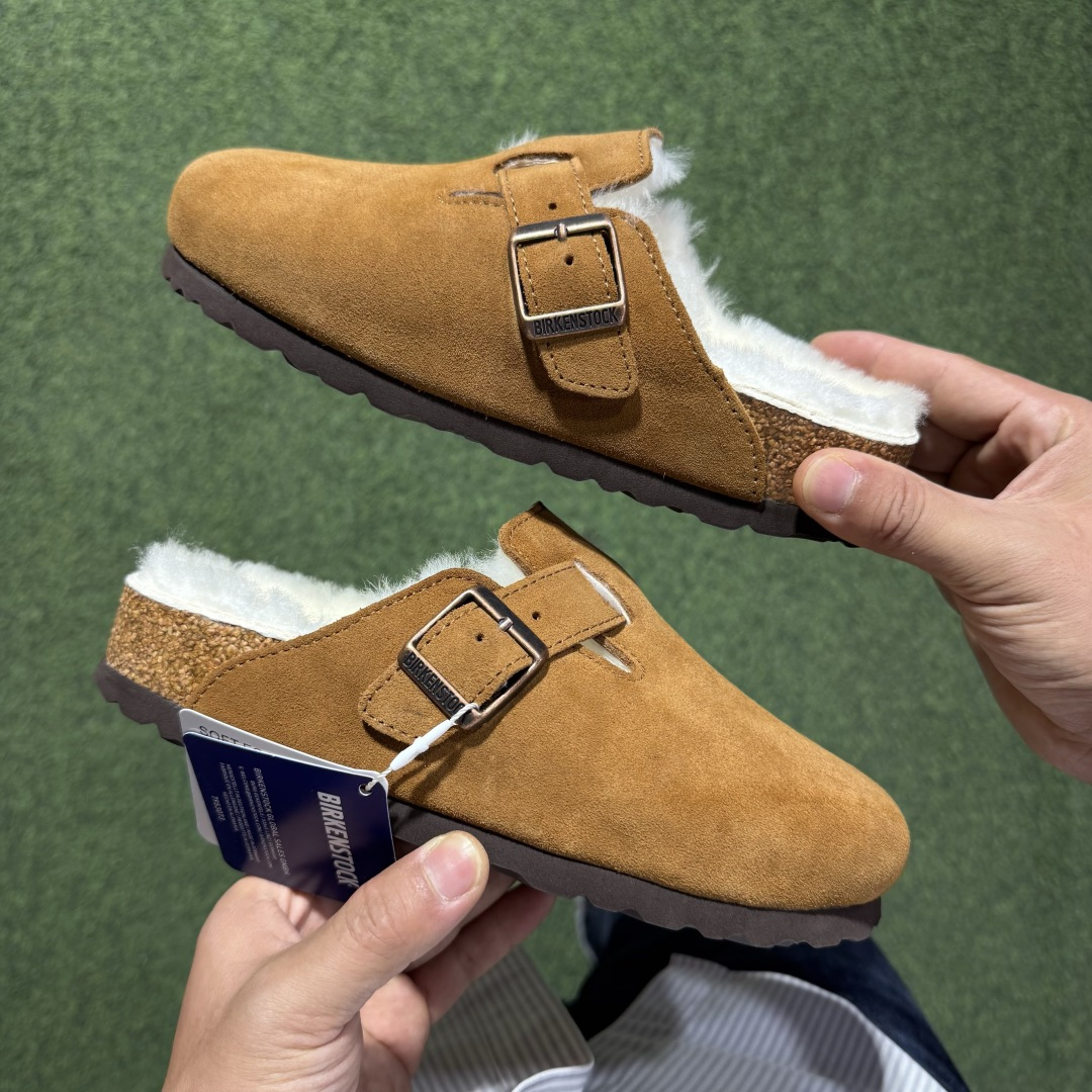 冬季羊毛款勃肯半拖 Birkenstock 舒适包头拖鞋 栗色东莞支线订单 奢侈品工艺市场稀缺货源 上图