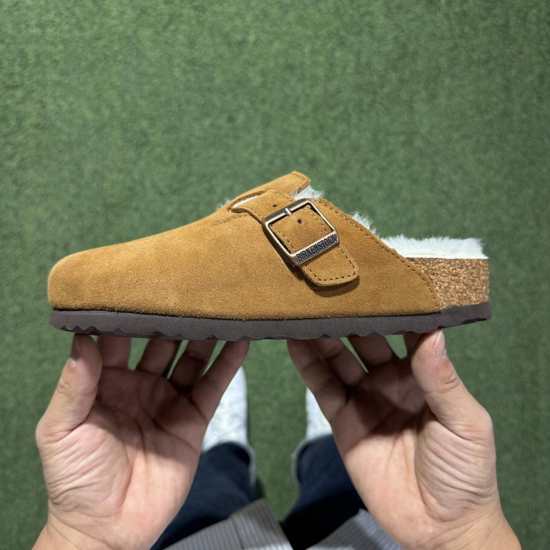 冬季羊毛款勃肯半拖 Birkenstock 舒适包头拖鞋 栗色东莞支线订单 奢侈品工艺市场稀缺货源 上图