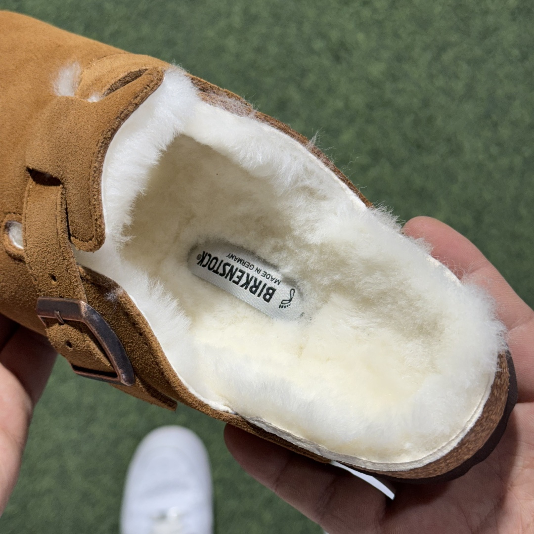 冬季羊毛款勃肯半拖 Birkenstock 舒适包头拖鞋 栗色东莞支线订单 奢侈品工艺市场稀缺货源 上图